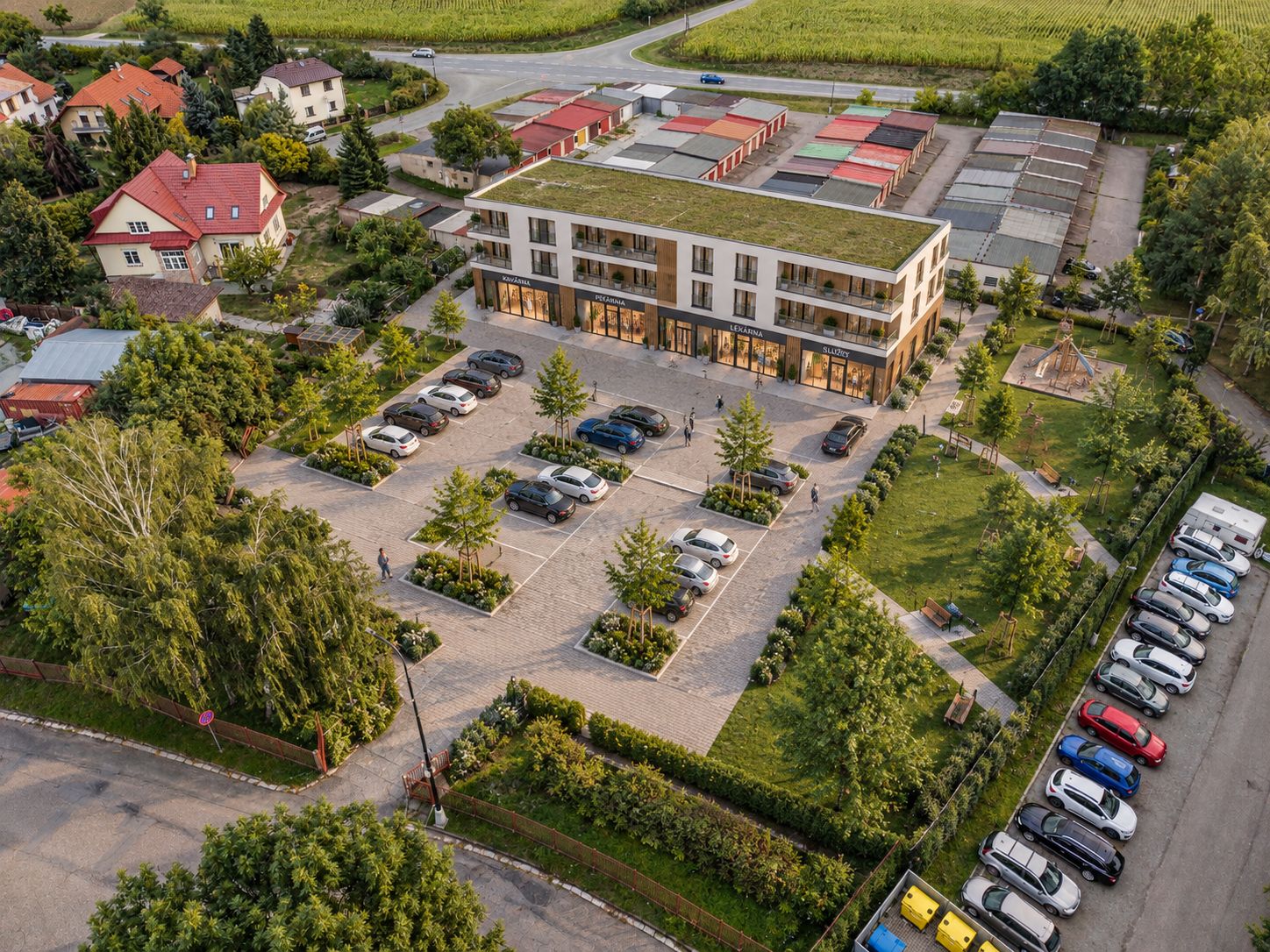 Nové obecní byty – koncepční vizualizace, letecký pohled